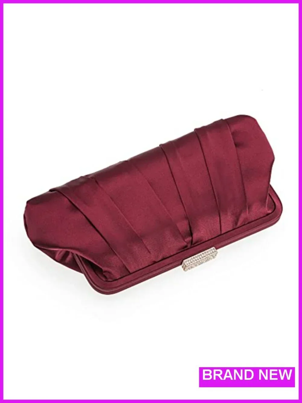 Pleated Satin Clutch Diamante Embellished Evening Bag with Chain Strap